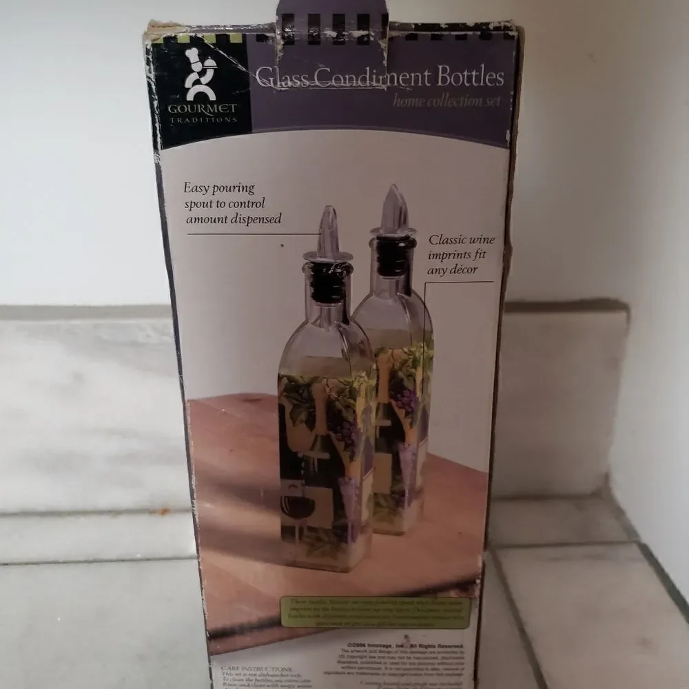 Gourmet Traditions Glass Condiment Bottles, SET OF 2 New in box